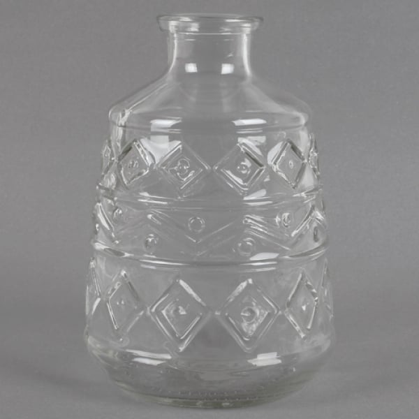 Glas Flaschen Vase Grafikmuster in Klar, 15 cm.
