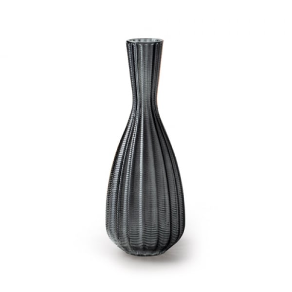 Glas Vase, schmal, Wellenmuster, in Anthrazit, 26 cm