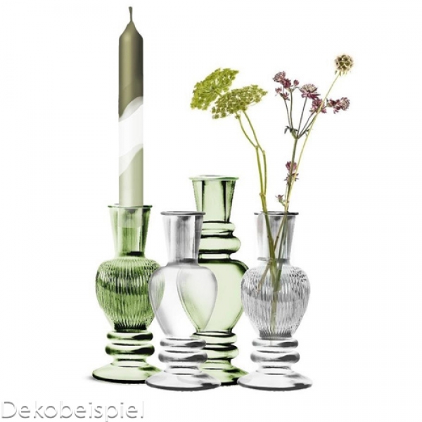Glas Kerzenständer, Väschen, gestreift in Hellgrün, 12 cm