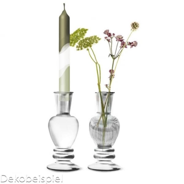 Großer Glas Kerzenständer, Vase, gestreift, klar, 16 cm