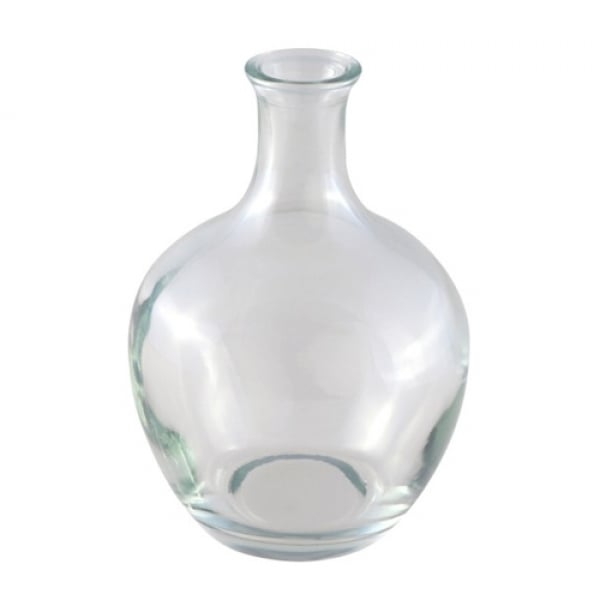 Kleines Glas Flaschen Väschen, bauchig, klar, 11,5 cm.
