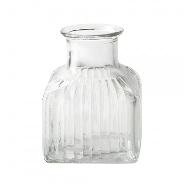 Kleines Glas Väschen eckig mit Streifen, klar, 90 mm .