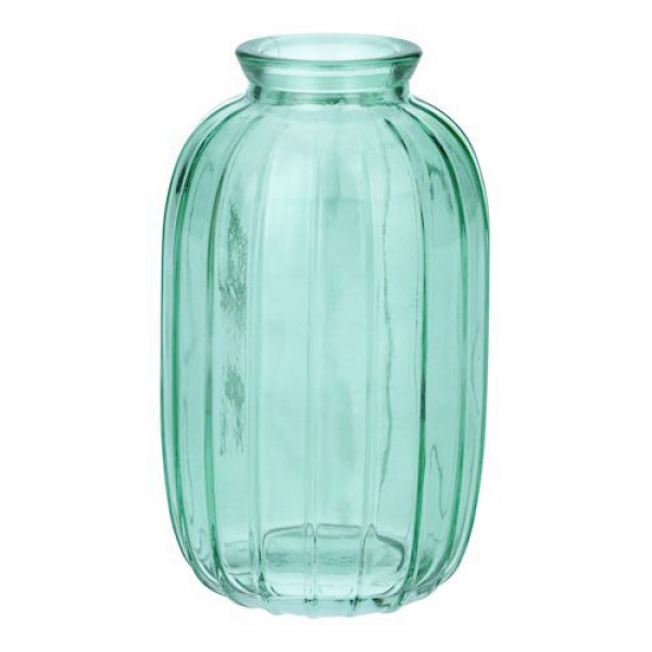 Glas Flaschen Väschen, oval mit Streifen in Pistache, 12 cm