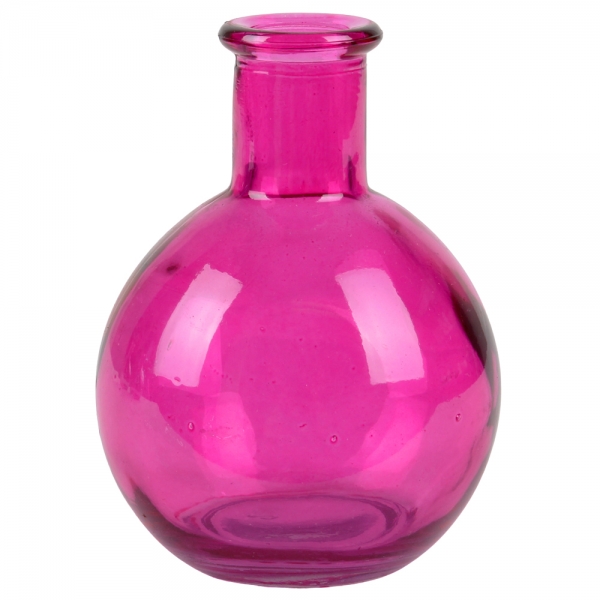 Glas Väschen kugelrund in Fuchsia, 10 cm.