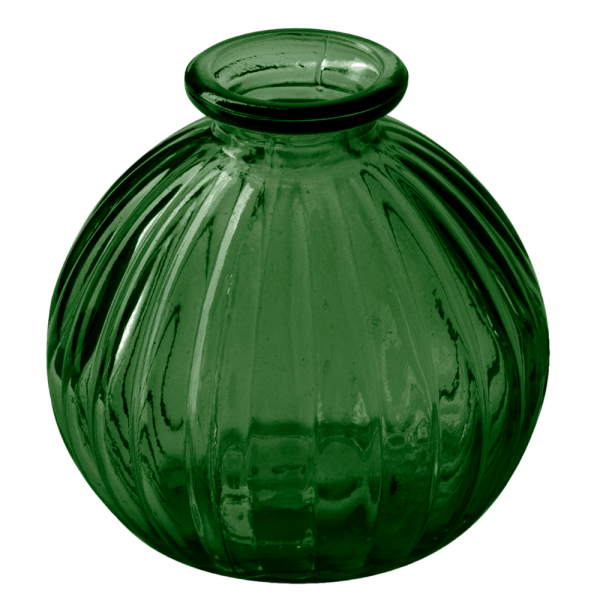 Kleines Glas Kugel Väschen mit Streifen in Grün, 85 mm.