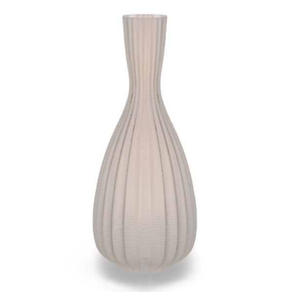 Glas Vase, schmal, Wellenmuster, matt in Sandfarben, 26 cm.