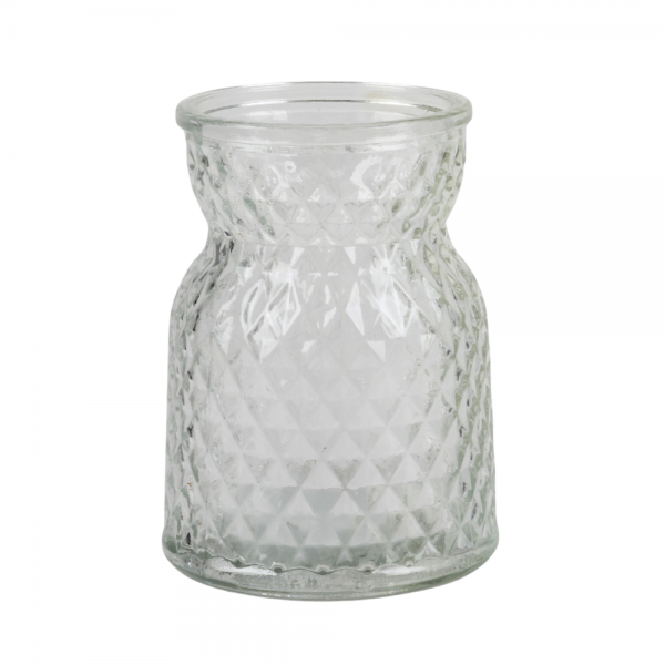 Kleines Glas Väschen mit Rautenmuster, klar, 10,5 cm.