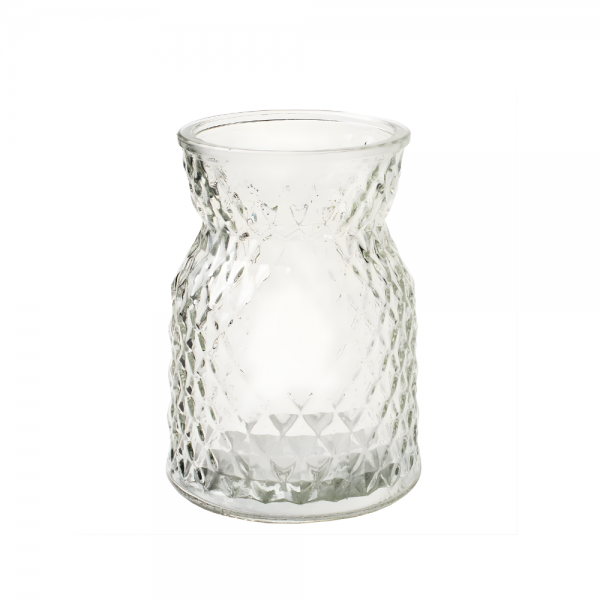 Kleines Glas Väschen mit Rautenmuster, klar, 10,5 cm.