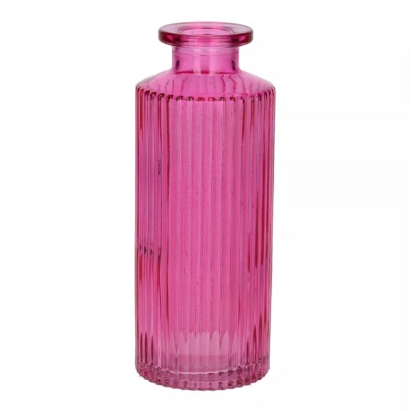 Glas Väschen schmal, gestreift in Pink, 13,2 cm.