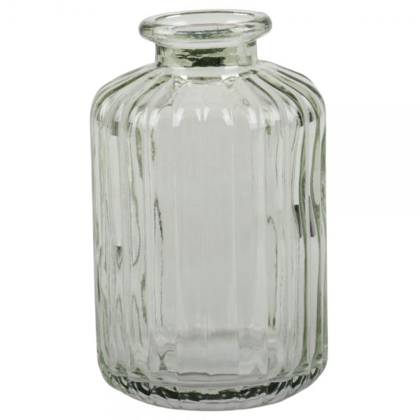 Kleines Glas Väschen, gestreift in Zartgrün, 10 cm.