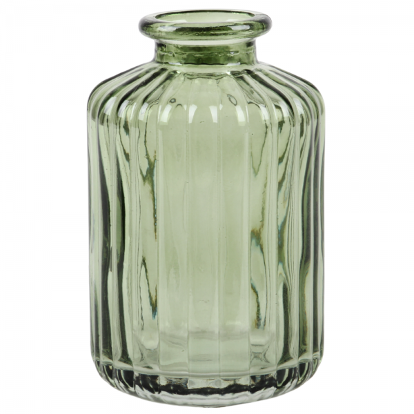 Kleines Glas Väschen, gestreift in Grün, 10 cm.