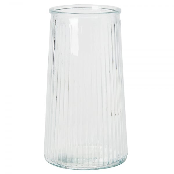 Glas Vase konisch mit Streifen, hoch, klar, 20 cm.