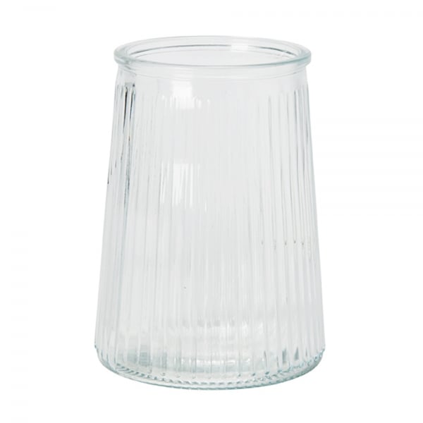Glas Vase konisch mit Streifen, klar, 15,5 cm.