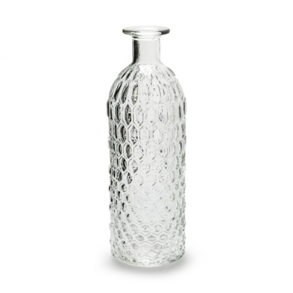 Glas Flaschen Vase Vintage mit Wabenmuster, klar, 25,5 cm.