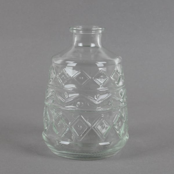Glas Flaschen Väschen Grafikmuster in Klar, 11 cm.