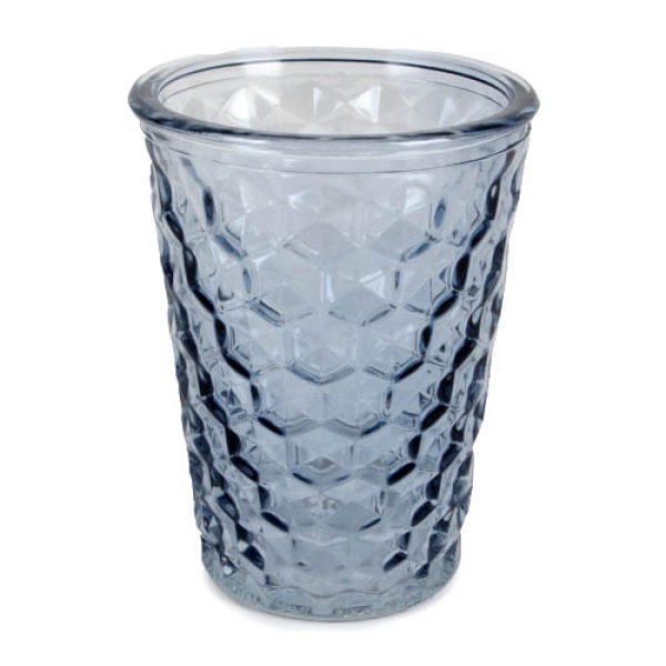Glas Windlicht, Vase mit Wabenmuster in Jeansblau, 13 cm.