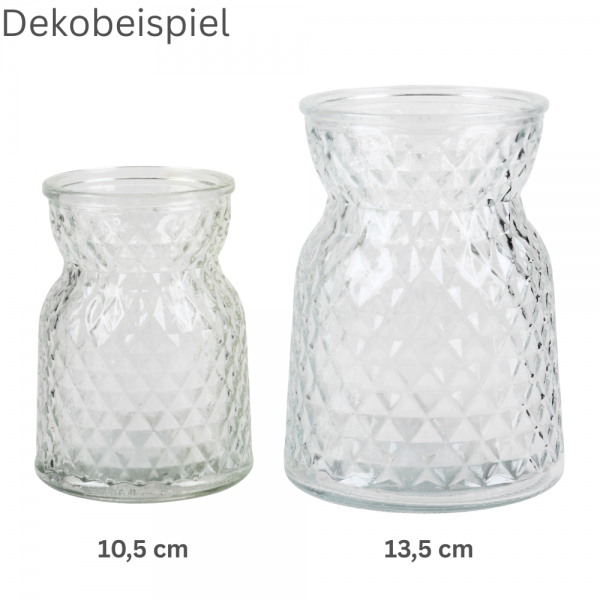 Glas Väschen mit Rautenmuster, klar, 10,5 cm und 13,5 cm.