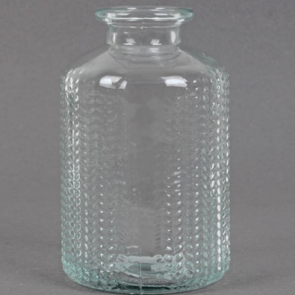 Kleines Glas Flaschen Väschen, gemustert, klar, 10 cm.