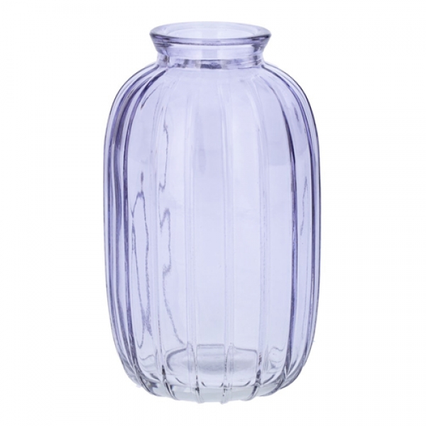 Kleines Glas Väschen, oval mit Streifen in Lavendel, 12 cm