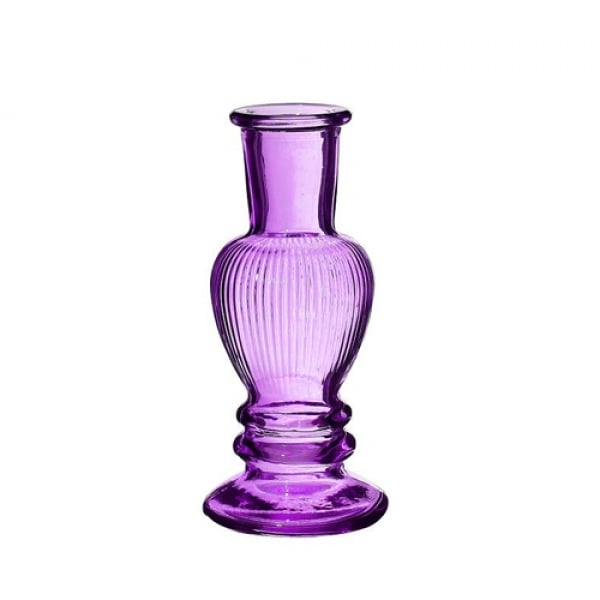 Glas Kerzenständer, Väschen, gestreift in Lila, 12 cm.