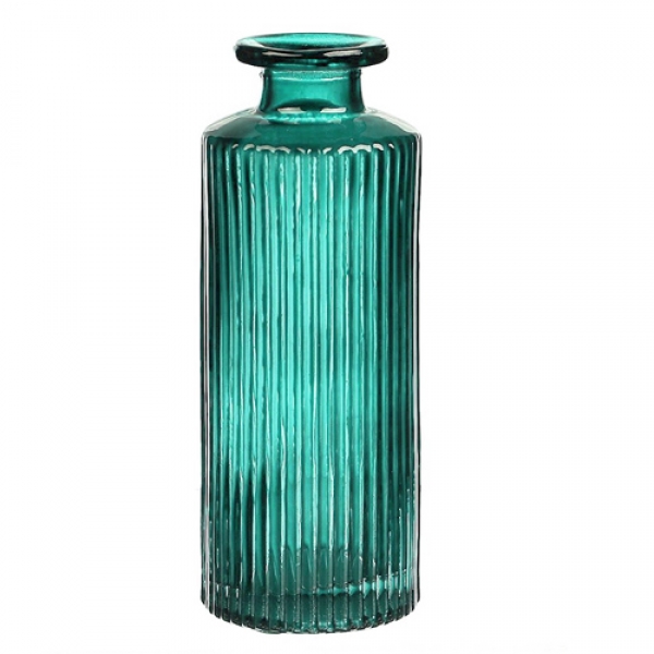 Glas Väschen schmal, gestreift in Smaragdgrün, 13,2 cm.