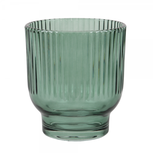 Glas Windlicht Dex mit Streifen in Eukalyptus, 10 cm.