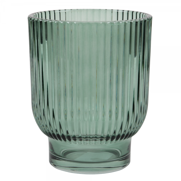 Glas Windlicht Dex mit Streifen in Eukalyptus, 12,5 cm.