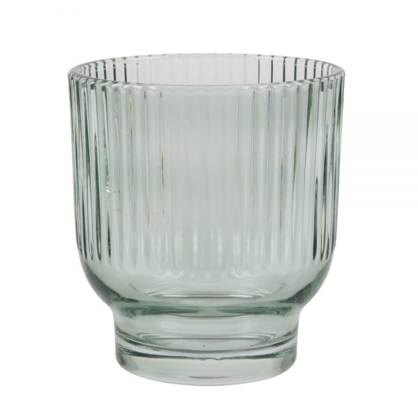 Glas Windlicht Dex mit Streifen in Eukalyptus hell, 10 cm.