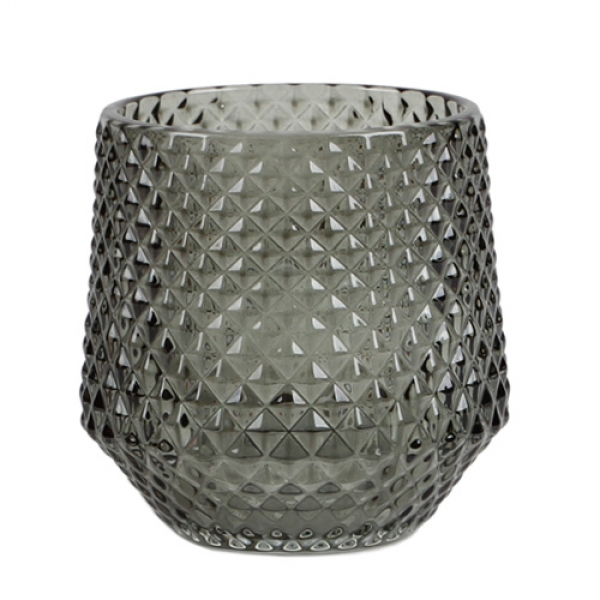 Glas Windlicht, konisch, Diamant in Rauchgrau, 80 mm.