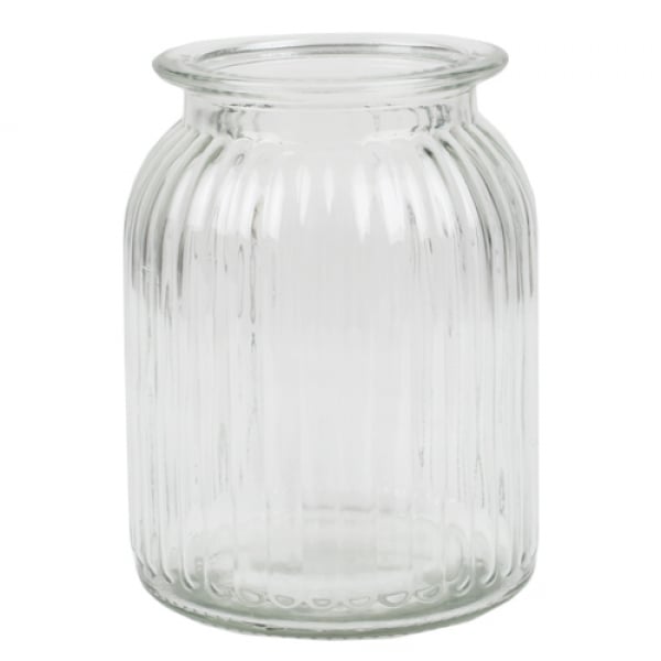 Glas Windlicht, Vase, Längsstreifen, klar, 14,5 cm.