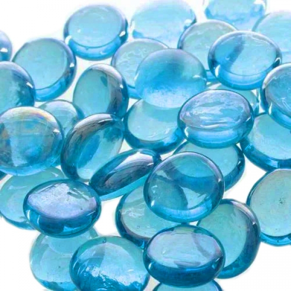 Glaslinsen zur Tischdeko in Blau, Türkis schimmernd.