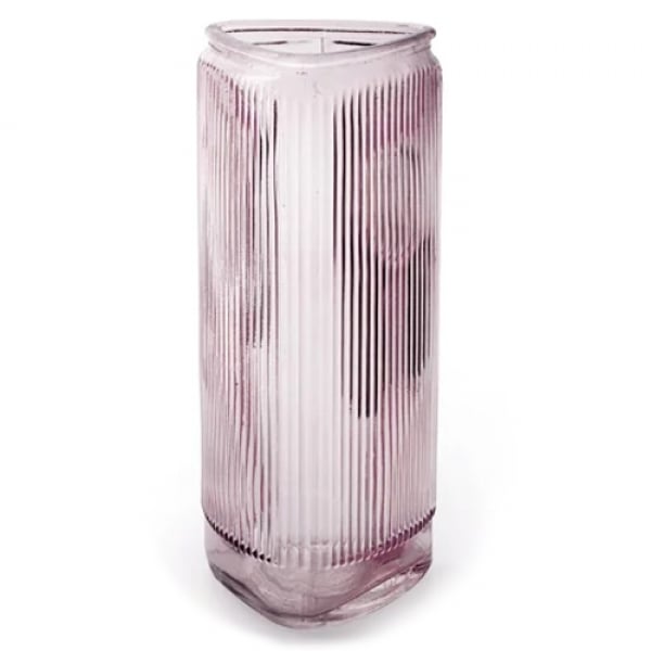 Große Glas Vase Dreieck, gestreift in Lila, 24,5 cm.