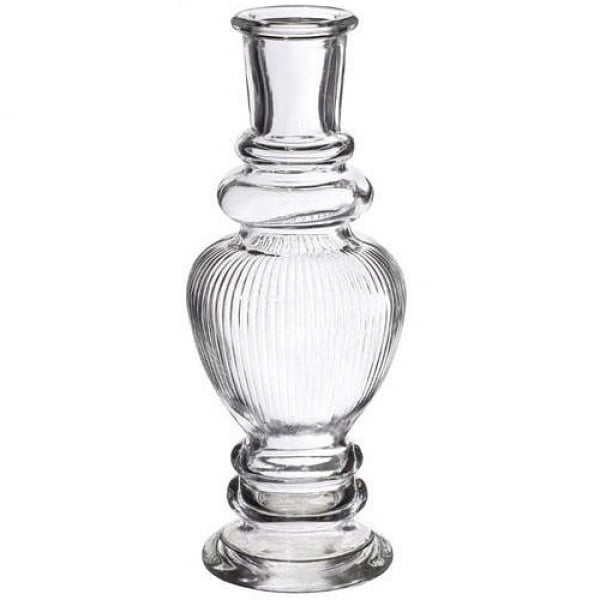 Großer Glas Kerzenständer, Vase, gestreift, klar, 16 cm