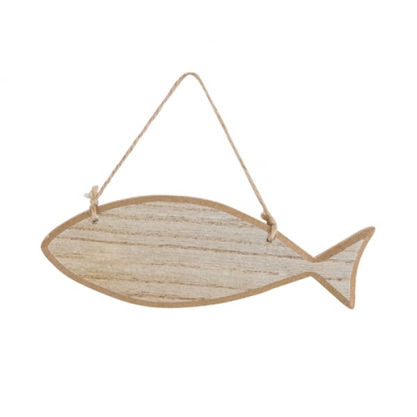 Holz Fisch, schmal, zum Aufhängen in Naturbraun,18 cm.
