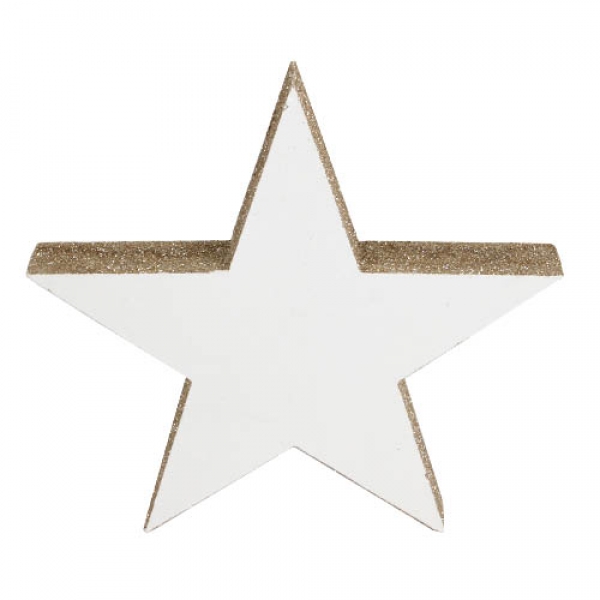 Holz Stern mit Glitzerkante, Weihnachten in Weiß/Gold, 16 cm