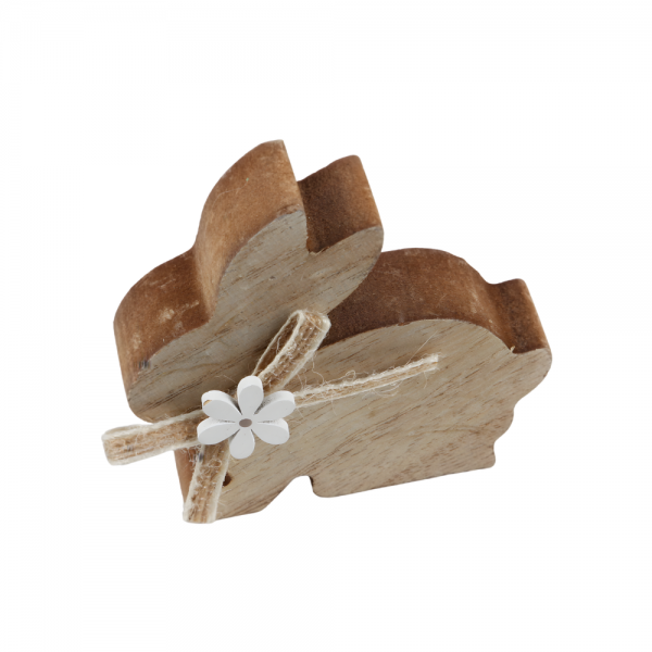 Kleiner Holz Hase in Hellbraun mit Schleife, 85 mm.