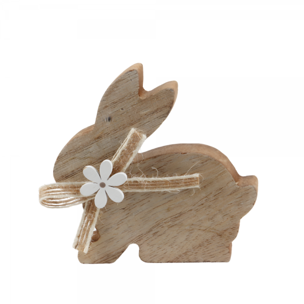 Kleiner Holz Hase in Hellbraun mit Schleife, 85 mm.