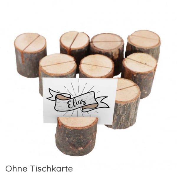 9 Holz Tischkartenhalter, Baumstamm, 30 mm.