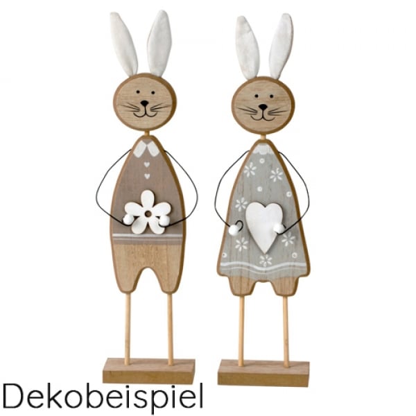 Großer Holz Osterhase und Osterhasen Mädchen mit Stoffohren.