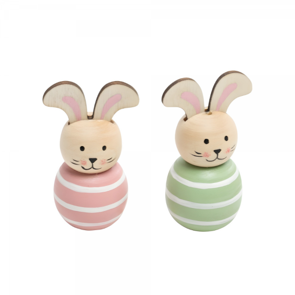 2 kleine Osterhasen in Rosa und Hellgrün, 70 mm.