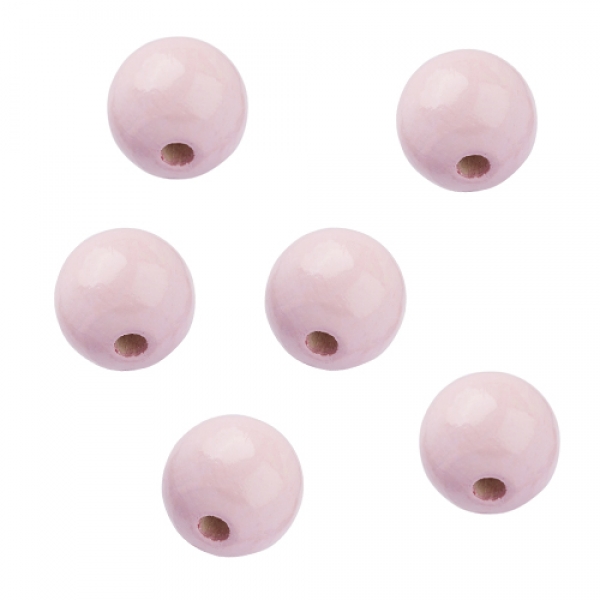 12 Holz Perlen in Rosa, 15 mm.