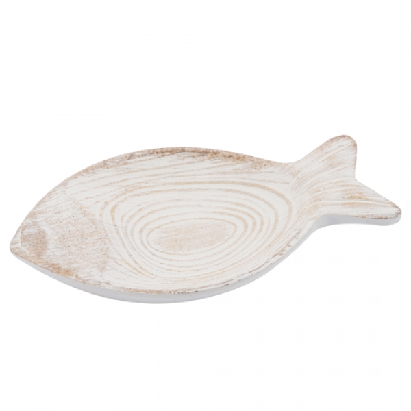 Holzschale - Holzteller Fisch in Weiß/Braun, 24 cm