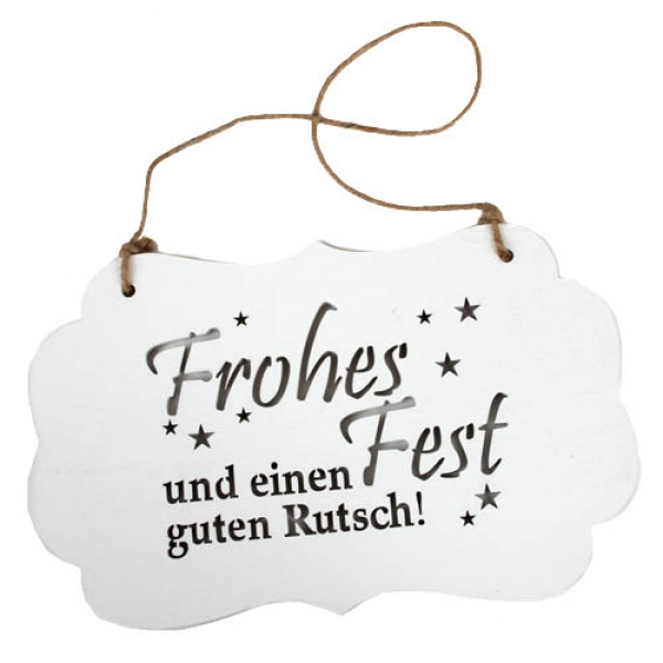 Holz Dekoschild, Türschild Weihnachten -Frohes Fest und einen guten Rutsch!- zum Aufhängen, 30 cm.