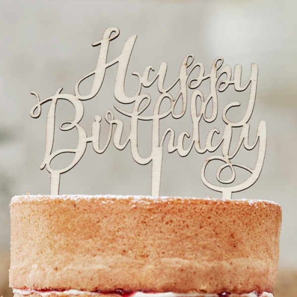 Holz Kuchenaufsatz - Cake Topper, Geburtstag - Happy Birthday-, 14 cm