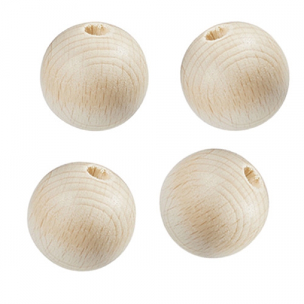 4 Holz Perlen in Hellbraun matt, 25 mm.