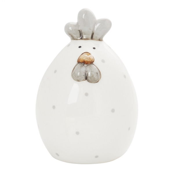 Keramik Huhn mit Punkten, Ostern, in Weiß/Grau, 95 mm.