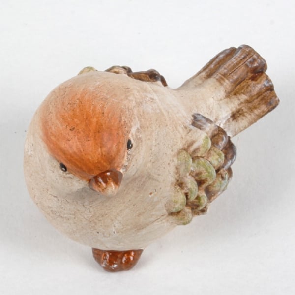 Keramik Vogel in Beige/Braun, Nr. 2, 90 mm.