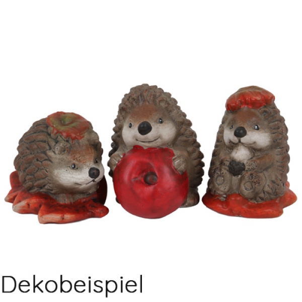 Niedliche Keramik Igel mit Apfel und Blatt.