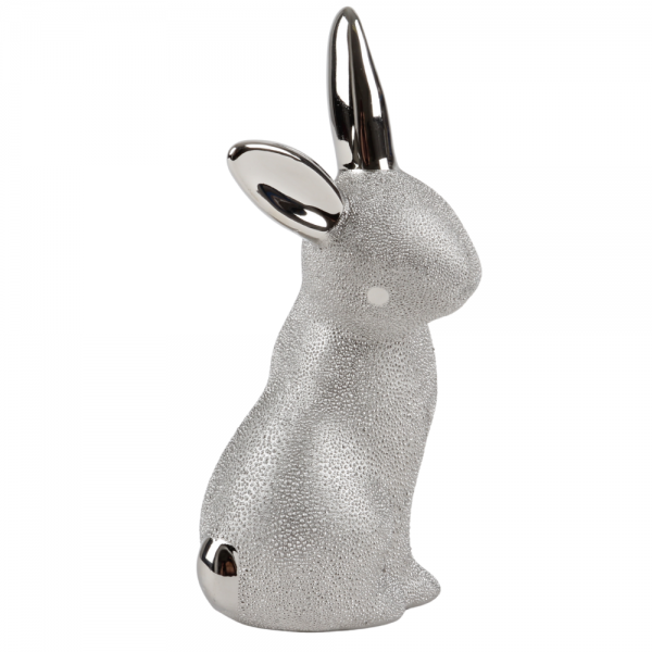 Keramik Hase in Silber, 15,5 cm.