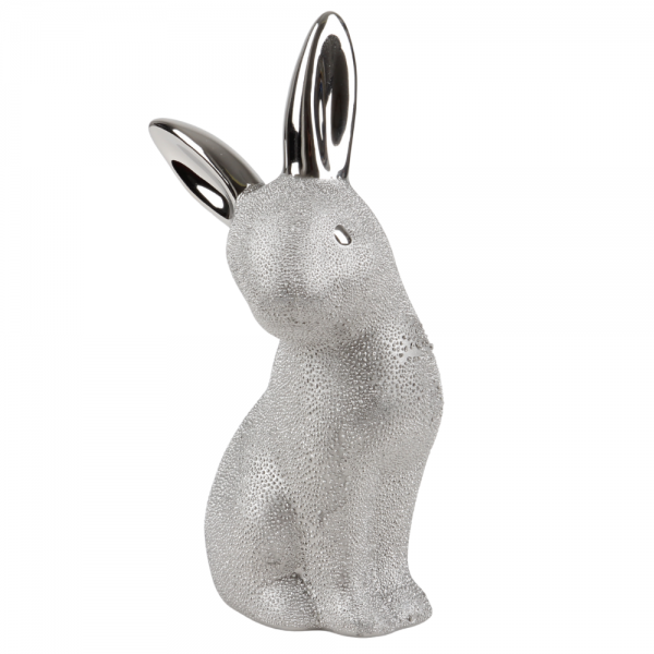 Keramik Hase in Silber, 15,5 cm.